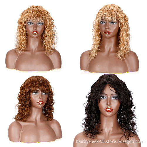 Wholesale 10A Senior black bob body wave With Bangs double drawn machine made with skin remy human hair wigs for black woman
